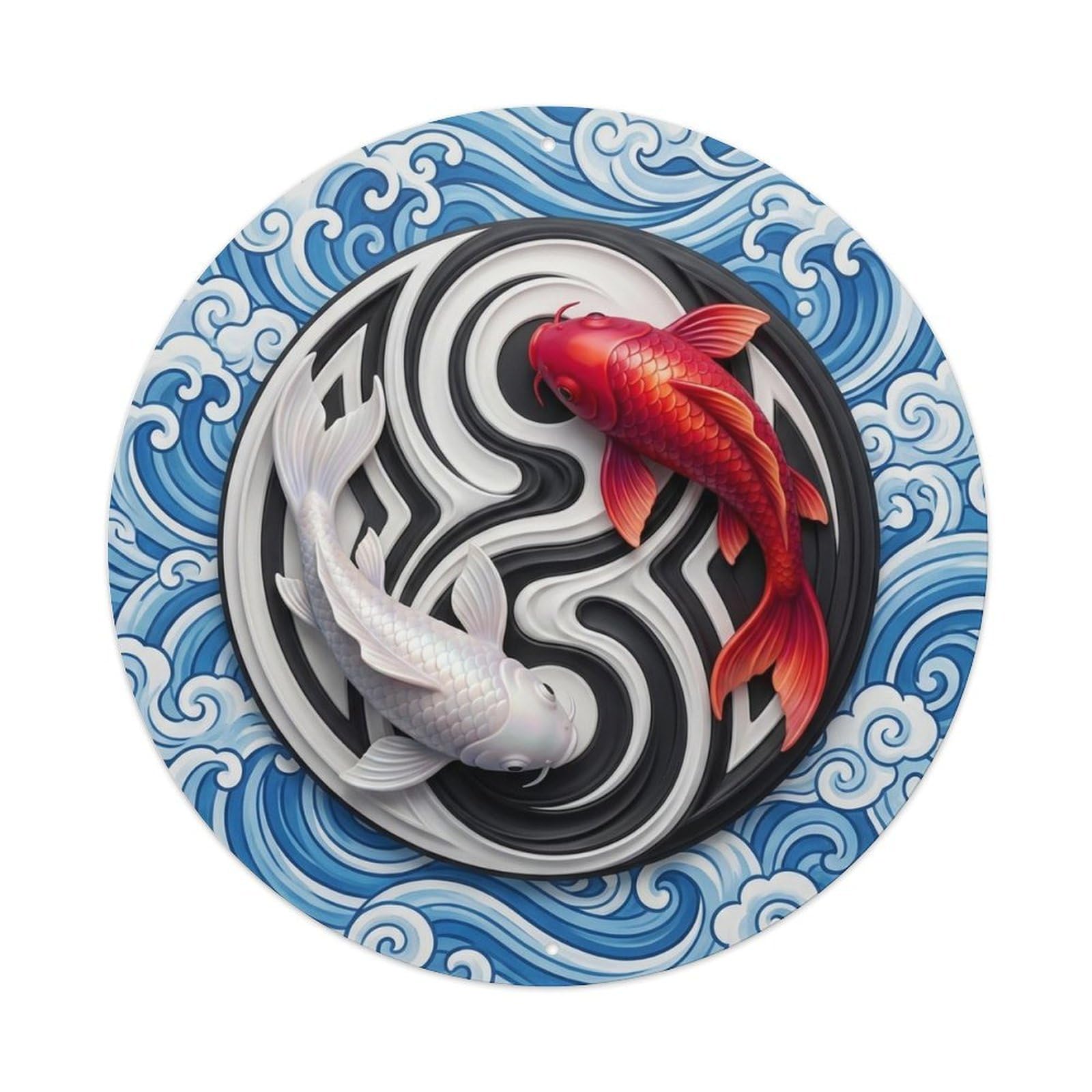 Olyhtr 8X8inch Classic Style Tai Chi Koi Nature Courage Energy Classic Metal Tin Sign