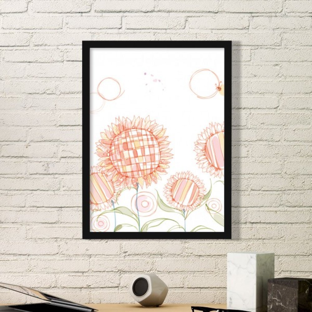 Cadre photo rectangle en bois noir avec peinture de tournesol et abeille pour salon chic