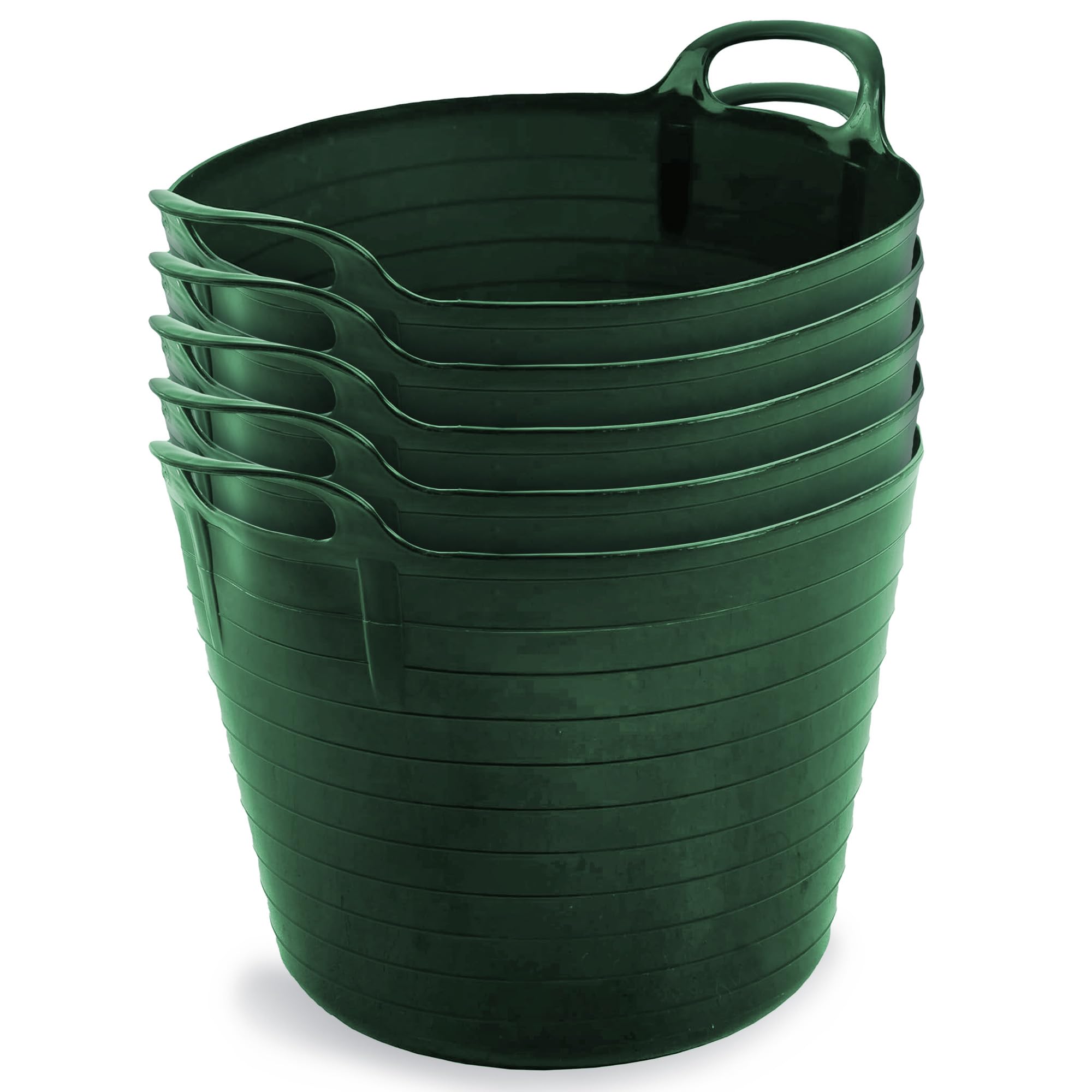 Neat Plastics 42L Flexi Tubs 5 Packs - Versatile Large Garden Tubs with Handles, Handy Builders Buckets Heavy Duty, Ideal Bath Bucket & Flexi Bucket, Durable Flexible Buckets for Home & Garden (Green) — image 1