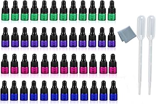 ELFENSTALL- 48Pcs/lot Small Dropper Bottles Colorful 1ml 1/4 Dram Essential Oil Glass Bottle Empty Lotion Perfume Sample Vials with Glass Eye Dropper + 1pc Clean Cloth + 2pc 1ml Dropper