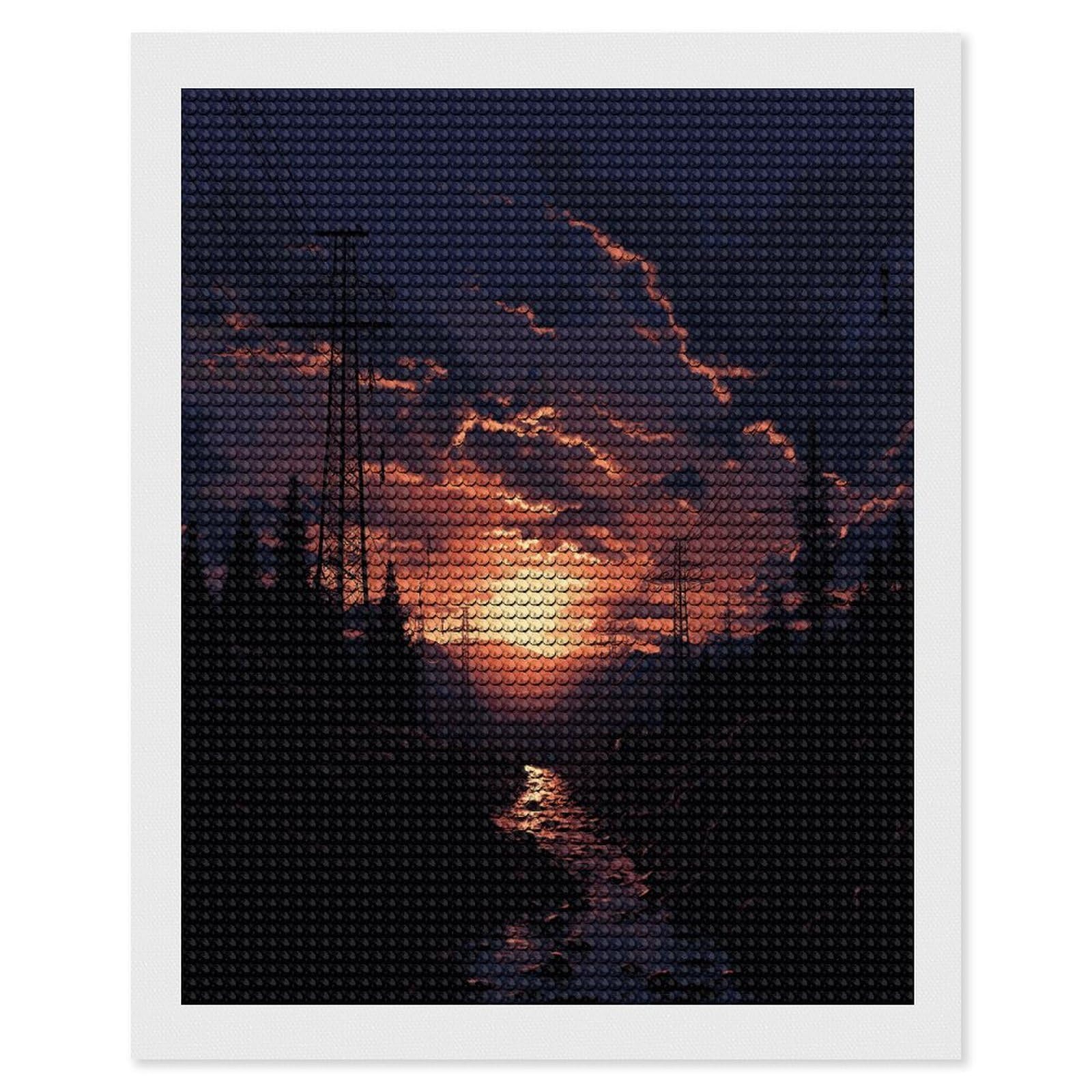 JTREHY Dusk Scenery Diamond Art Kits Personalized DIY Round Diamond Painting Kits for Beginner Full Drill Diamonds Dots Paintings for Adults Gem Art Crafts Home Decor