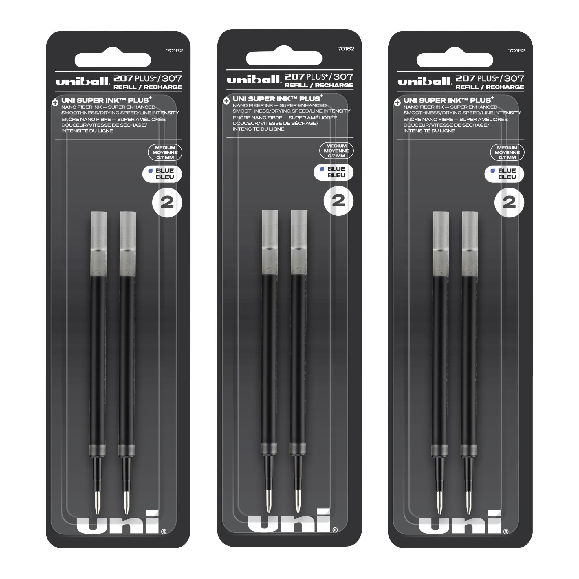 Uniball 207+ Plus Kugelschreiberminen, 0,7 mm mittlere Spitze, blaue Tinte, 6 Ersatzminen