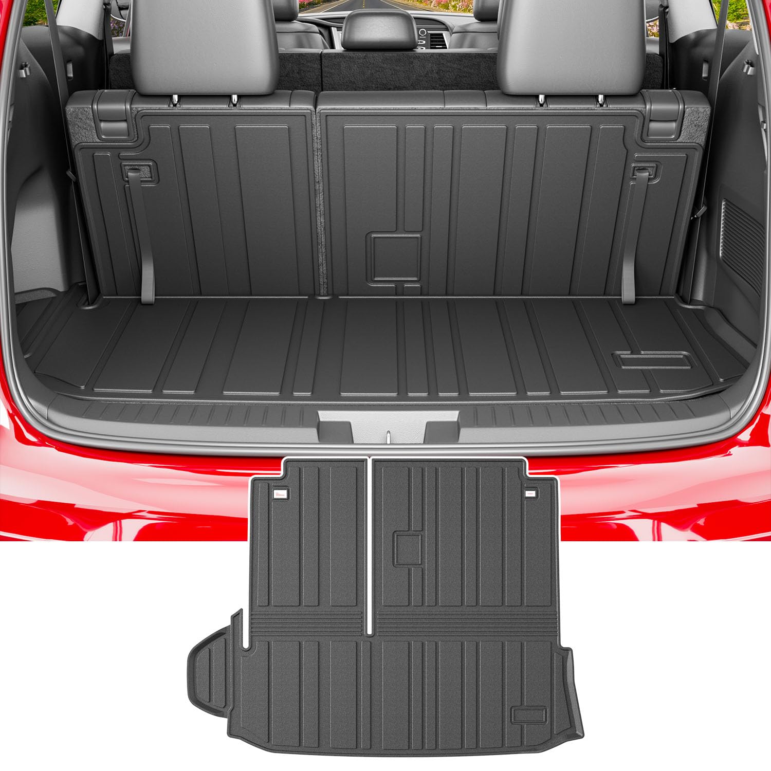 powoq Cargo Mat Compatible with 2020-2024 Toyota Highlander Backrest Mat TPE Cargo Liners Replacement for Toyota Highlander Accessories (Fit 2020-2024 Highlander,Rear Cargo Mat with Backrest Mat)