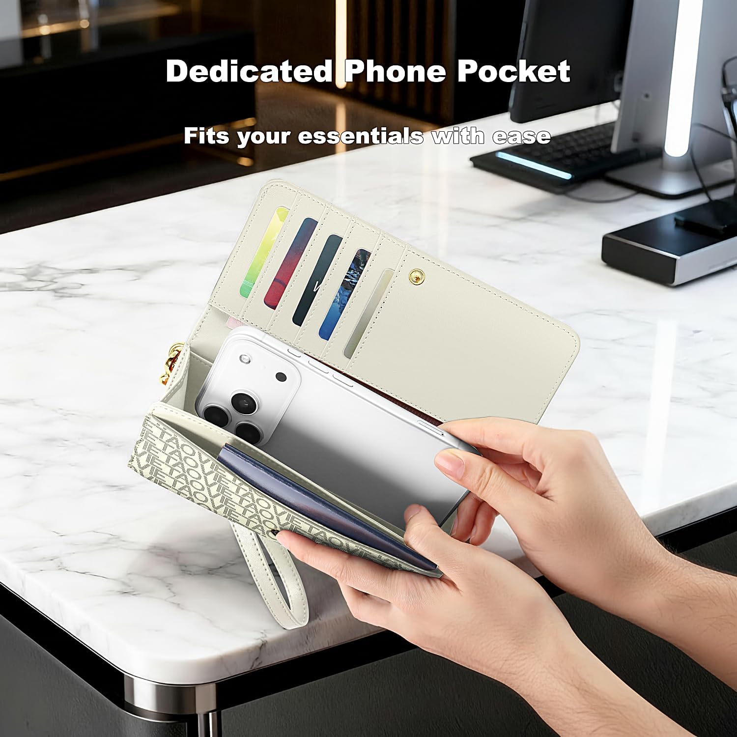 VEWWA Womens Wallet, RFID Blocking Wristlet Wallets for Women, Large Capacity Leather Clutch Purse for Ladies Daily Use and Travel, Card & Phone Holder - White - Image 8