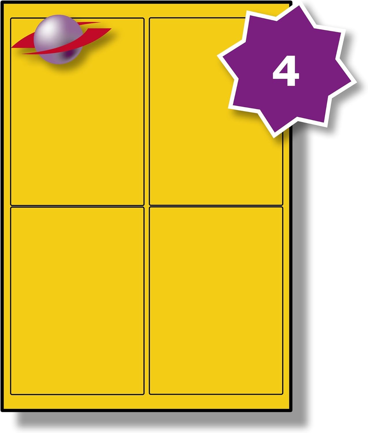 Label 4 Per Sheet, 25 Sheets (100 Yellow Labels). Coloured