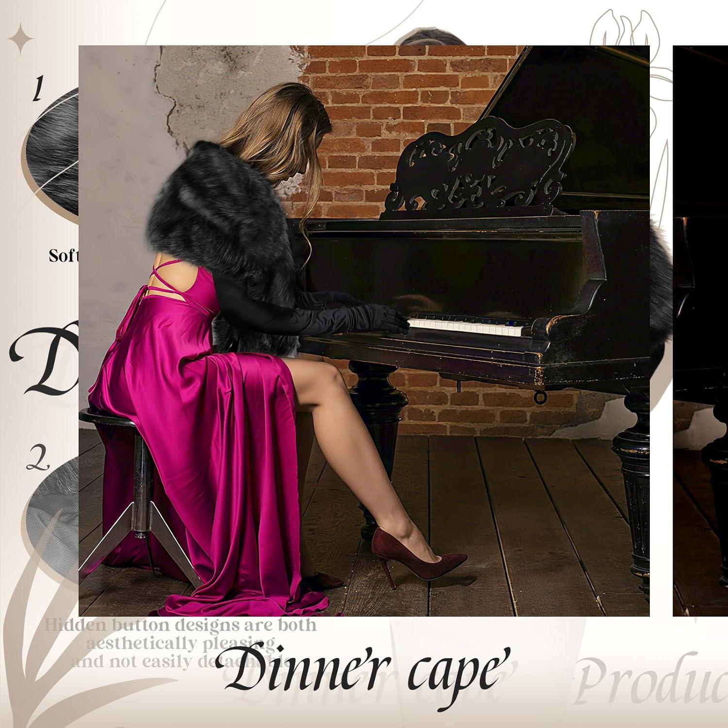 Zhanmai 2 Pcs Winter Long Shawl Cloak Stretchy Glove Opera Bridal Dance Gloves for Women Dress Party Coat