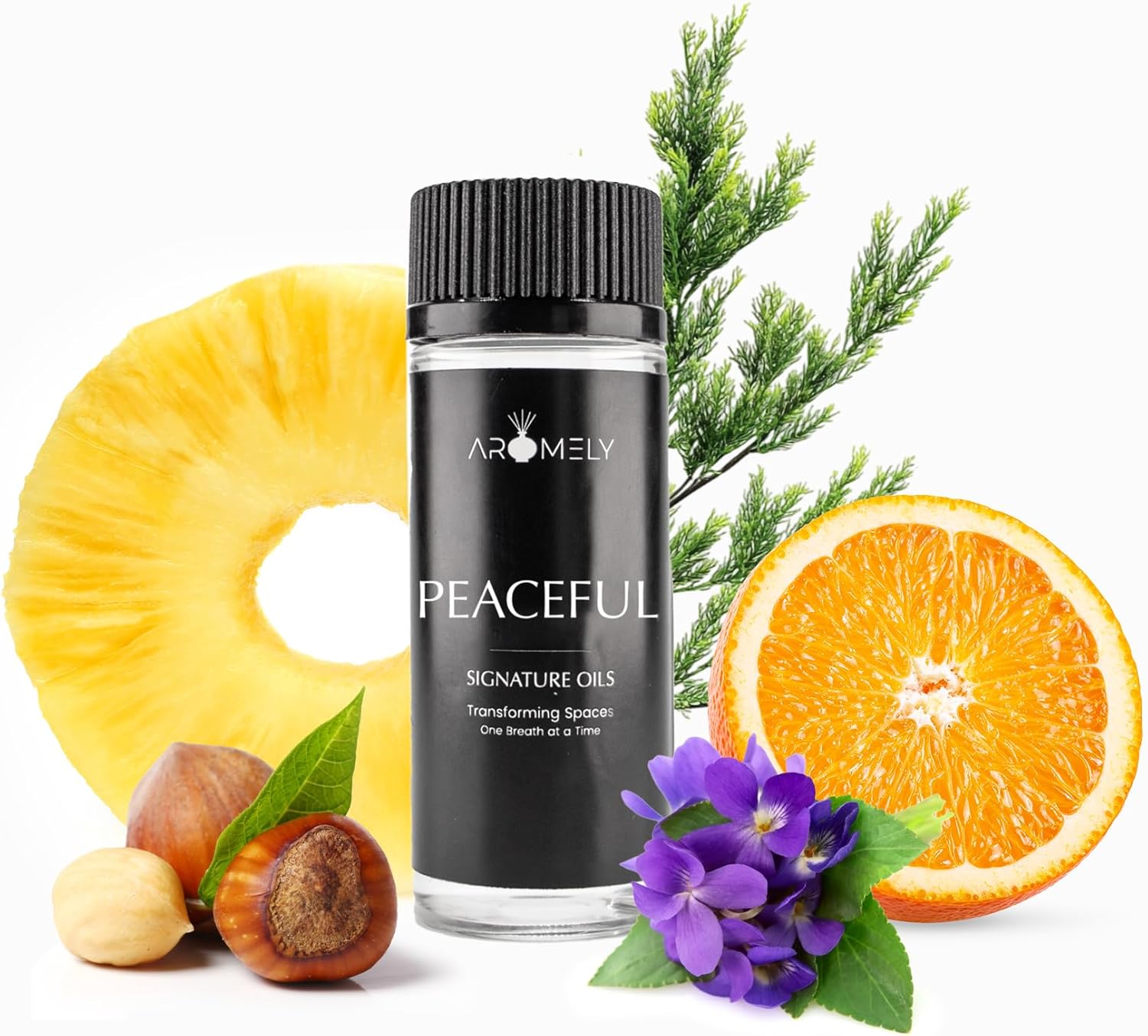 AROMELY Peaceful Essential Diffuser Oil Blend - Signature Diffuser Aroma Scent - Luxurious Fragrance with Notes of Pineapple, Green Leaves, Oranges, Papaya, Lemon, Cardamom, Amber and Musk (120ml)