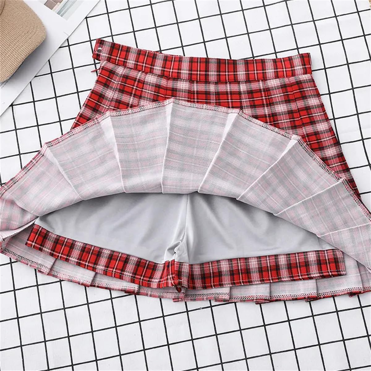 Gonne A Pieghe Scozzesi Rosse Mini Gonne A Trapezio Estive alla Moda da Donna