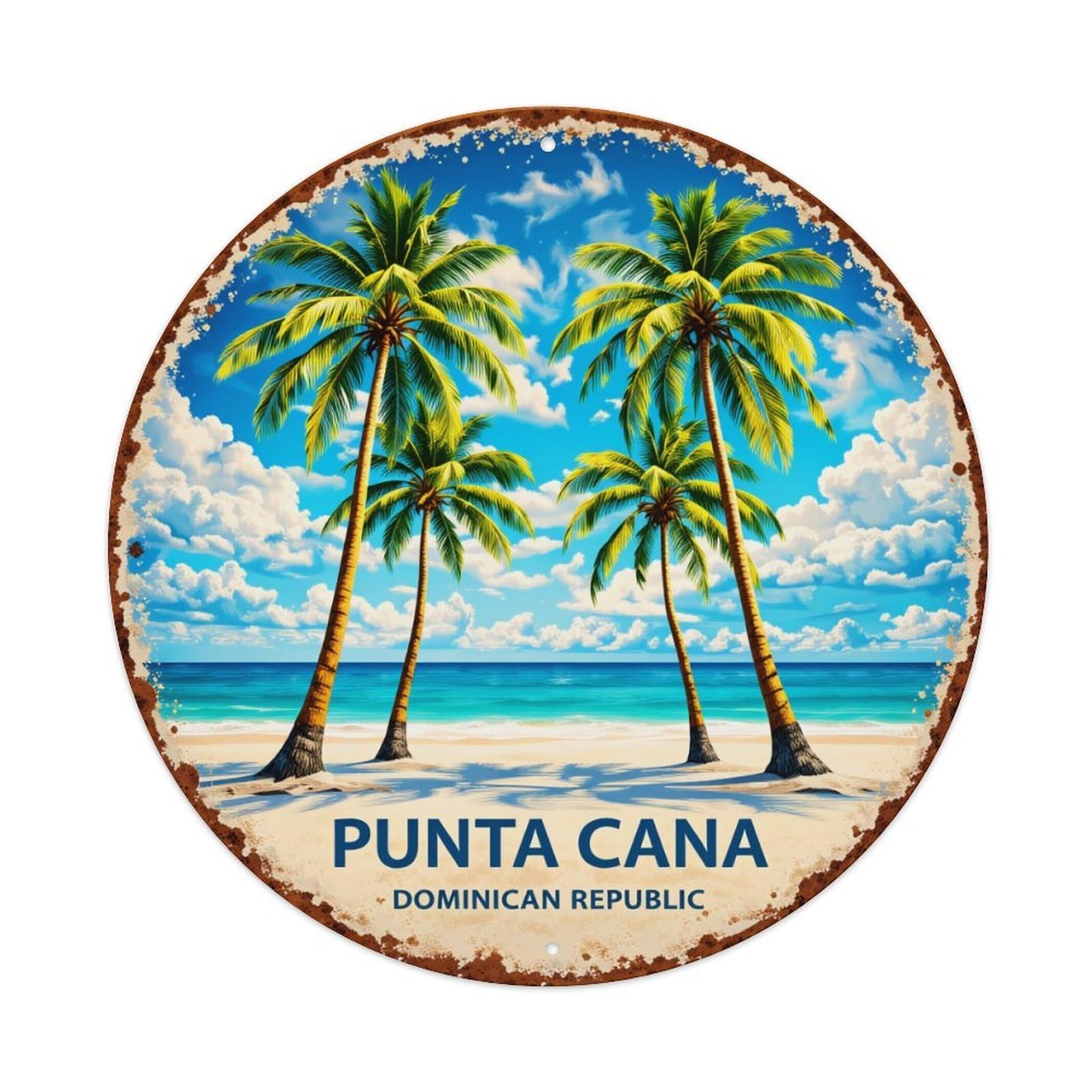 Jdfenggu Vintage Palm Trees Beach Sky Ocean Retro Metal Tin Sign, Metal Poster For Bar, Home, Man Cave, Kitchen, Laundry Room Art Decor 8X8 Inch
