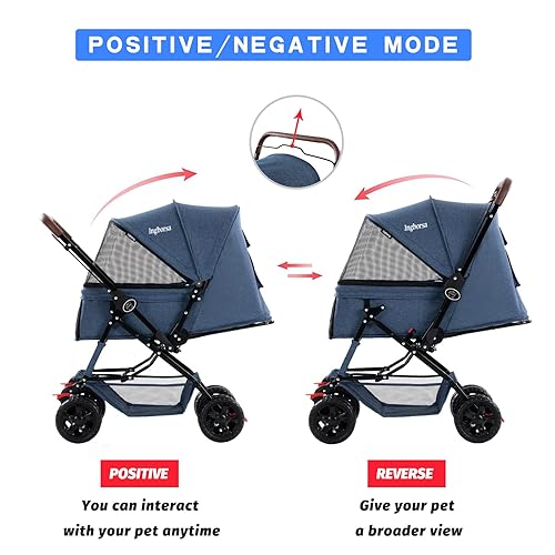 Miniatura 5 de Cochecito de perro para gatos y perros, carrito de cuatro ruedas con cubierta climática, con cesta de almacenamiento para perros y gatos pequeños y