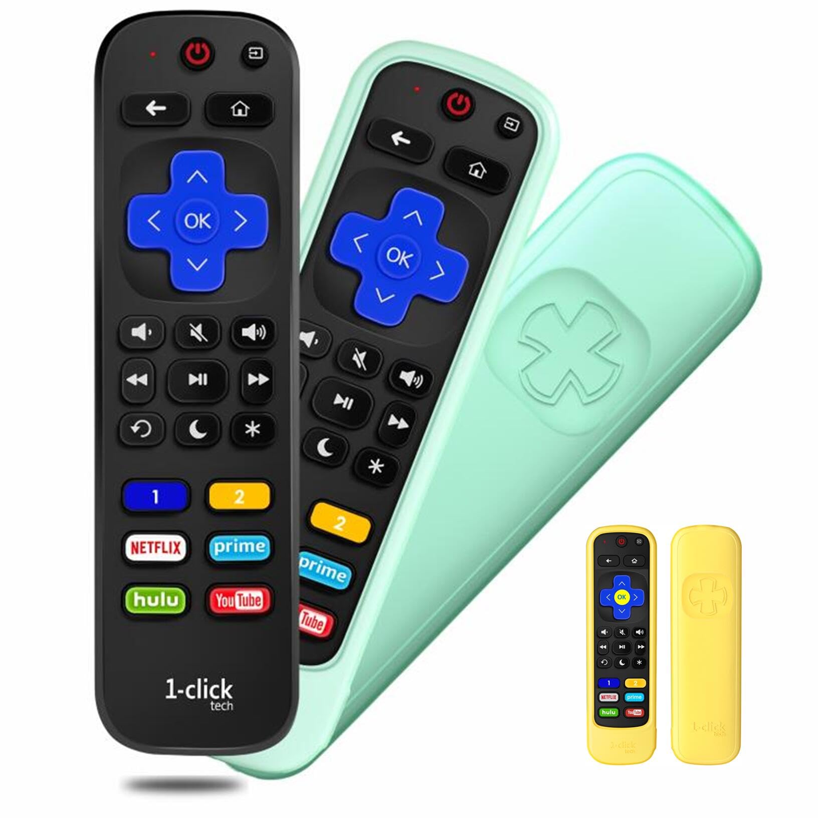 Photo 1 of ?[w/Cover] 1-clicktech Remote for Roku TVs and Roku Players Express Premiere Ultra [NOT for Roku Stick] (Remote + Yellow Cover)