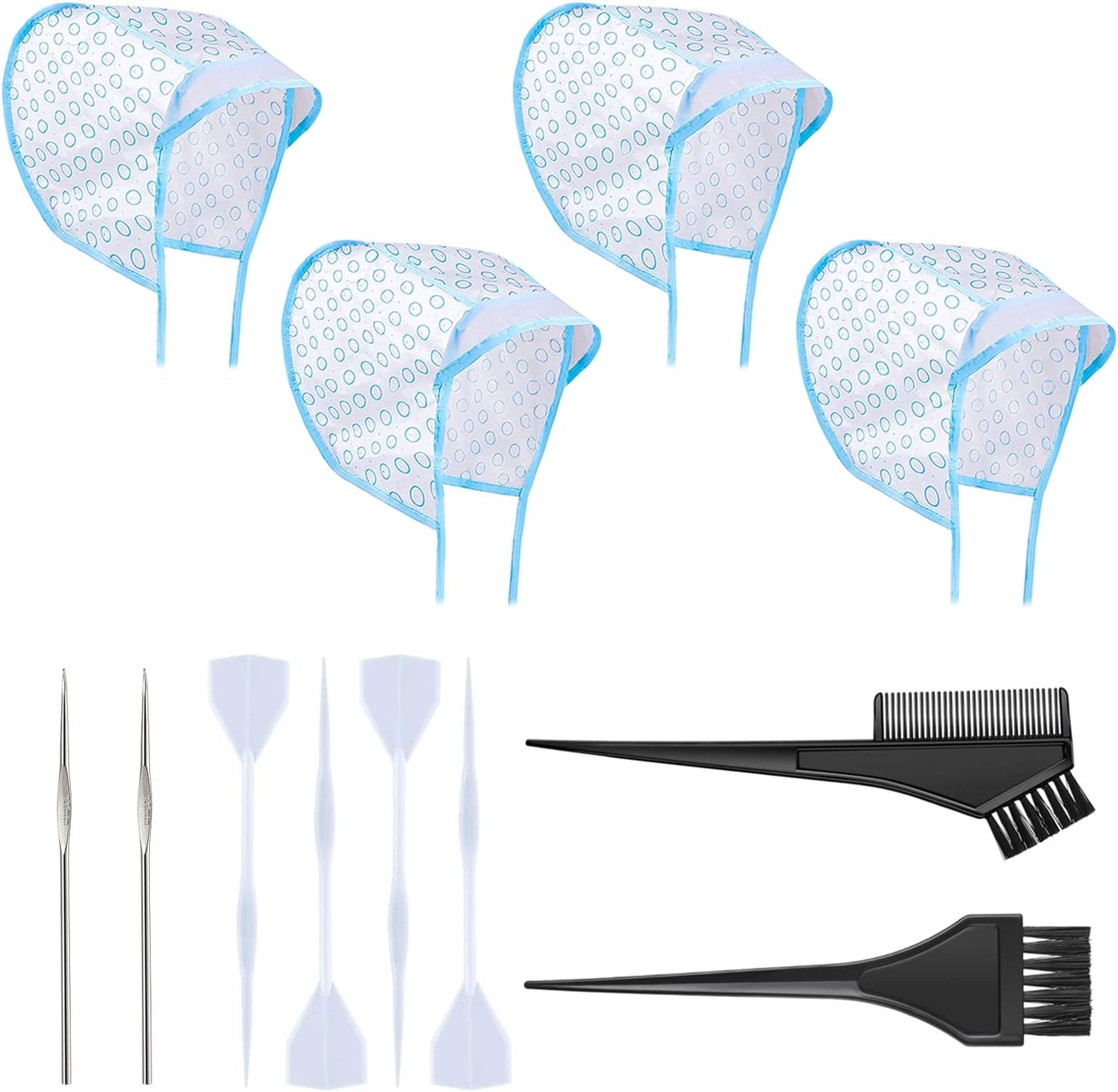 Haar Highlighting Kit, XPOOP 12 Stuks Highlighting Caps, 4 Stuks Haar Wegwerp Frosting Cap met Plastic Haak Naalden, 2 Haarverf Kam Haarverf Borstels Salon Thuisgebruik Haarkleurbenodigdheden