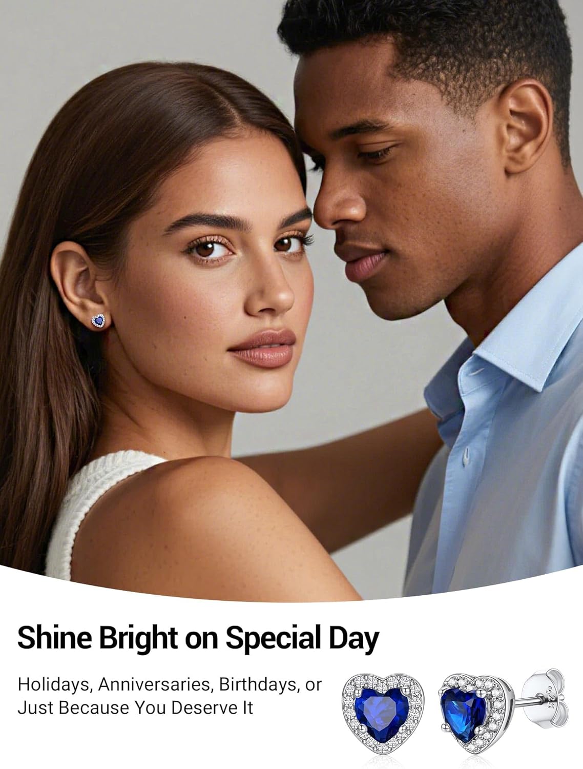 Dainty Sterling Silver Birthstone Stud Earrings, Heart Crystal Stud Earring, Jan - Dec Birthday Gift for women/Come with Box - Image 6