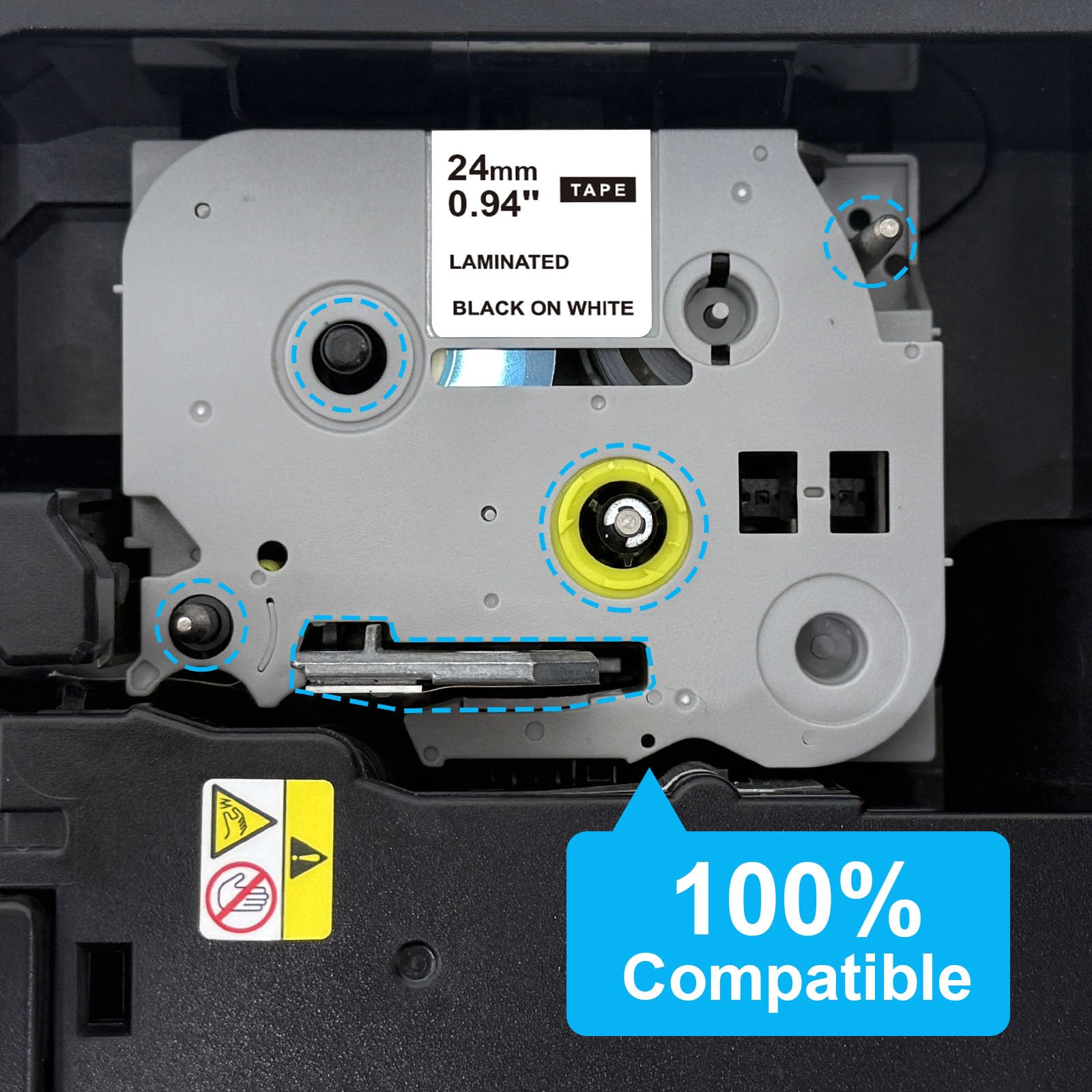 TZe - Nastro per etichette da 24 mm, 0,94, laminato, bianco, ricambio per TZe-251, compatibile con Brother TZ Tze251 da 1", nero su bianco, ricambio per P Touch PT-D600 PT-D610BT P710BT P700