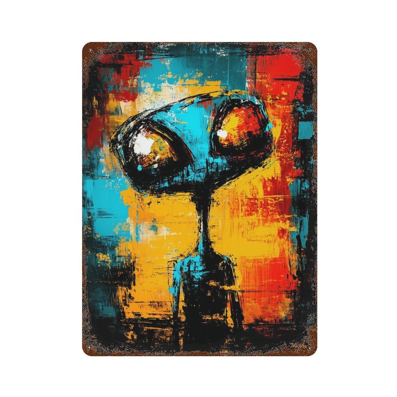 Abstract Alien Contemporary Expressionist Portrait Vintage Metal Tin Sign 15.7"x11.8", Ideal for Patio, Garden Room And Bar Decor