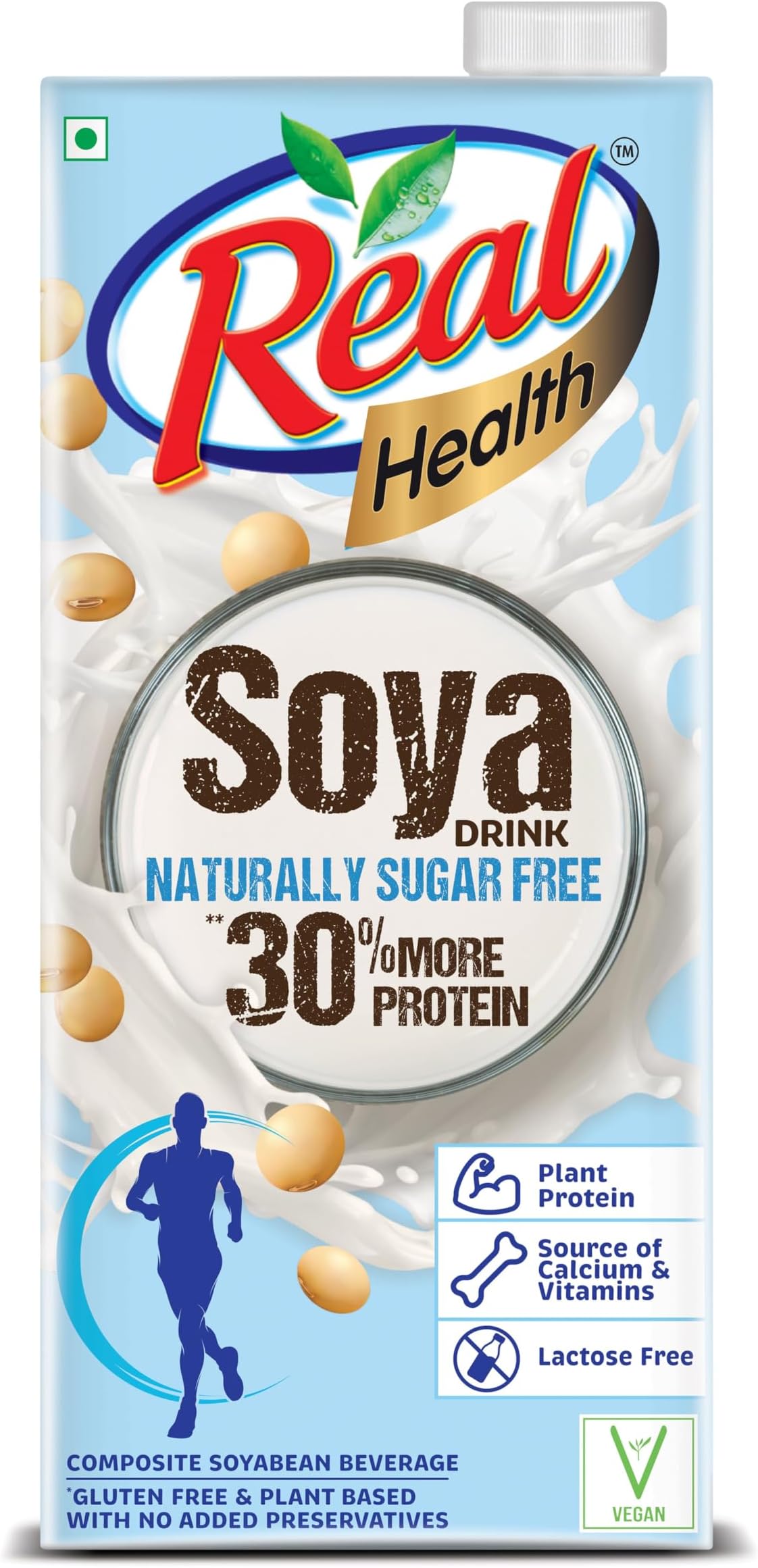Real Health SOYA Milk 1L - Naturally Sugar Free | Lactose Free | Cholesterol Free | Plant Based Beverage | Gluten Free | No added preservatives