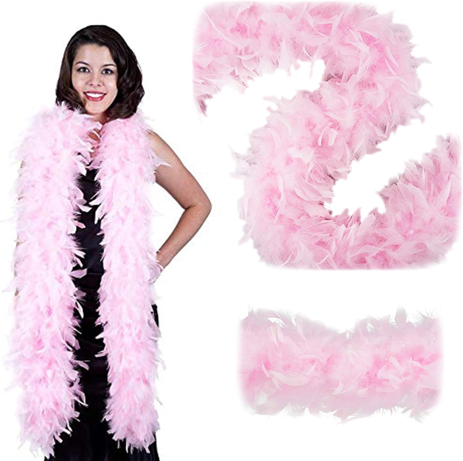 ZUCKER – Feather Boa for Women, Heavy Weight, Chandelle Boas 72" – Costume Accessory, Halloween Party - Candy Pink - 3-Pack