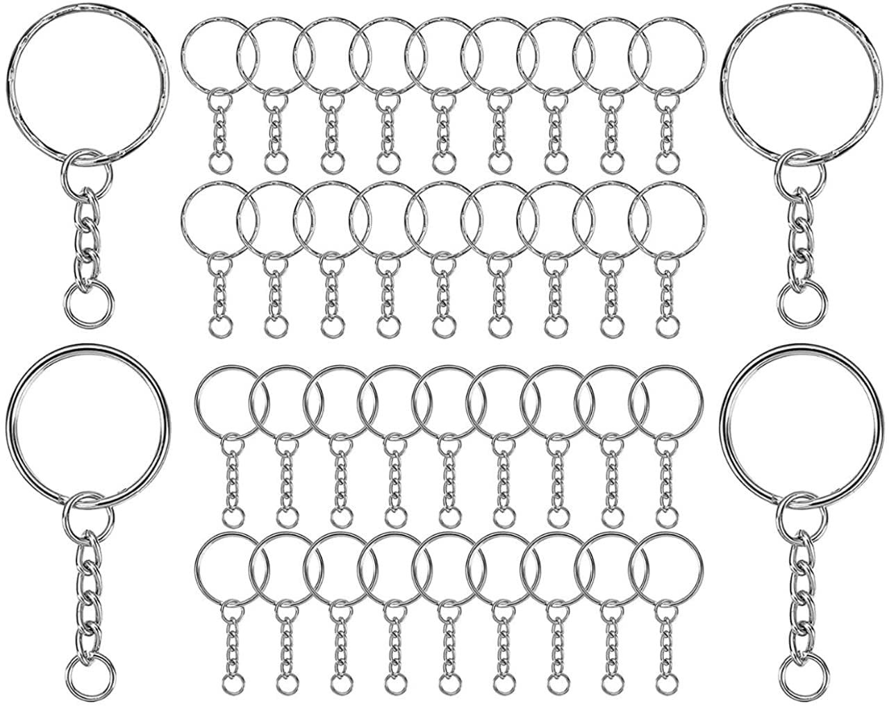 JSIFM100Pcs Keyring Blanks Key Chain, Smooth Surface Key Rings with Silver Chain, Split Metal Alloy materials Open Jump Rings Bulk for Home Car Keys Pendants Crafts DIY Jewelry Keyring Making 1"/25mm