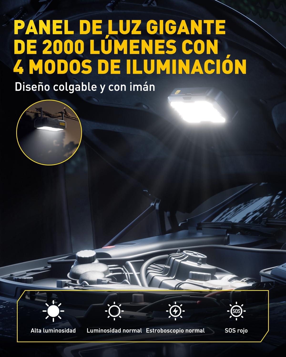 AUXITO Arrancador de Coches 5000A 12V 10L/8L–Panel LED 2000lm Magnético | UltraSafe Jump Starter con Powerbank/Linterna de Camping,Arrancador de Coches Portátil,Ideal para SUV, Moto y Cortacésped