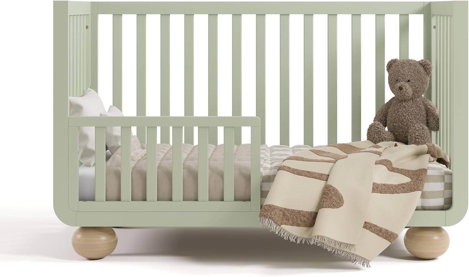Storkcraft Amalfi 5-in-1 Convertible Crib with Toddler Guardrail (Sage & Driftwood) – GREENGUARD Gold Certified, Toddler Bed Conversion Kit Included, Fits Standard Crib Mattress, Converts to Full Bed - Image 14