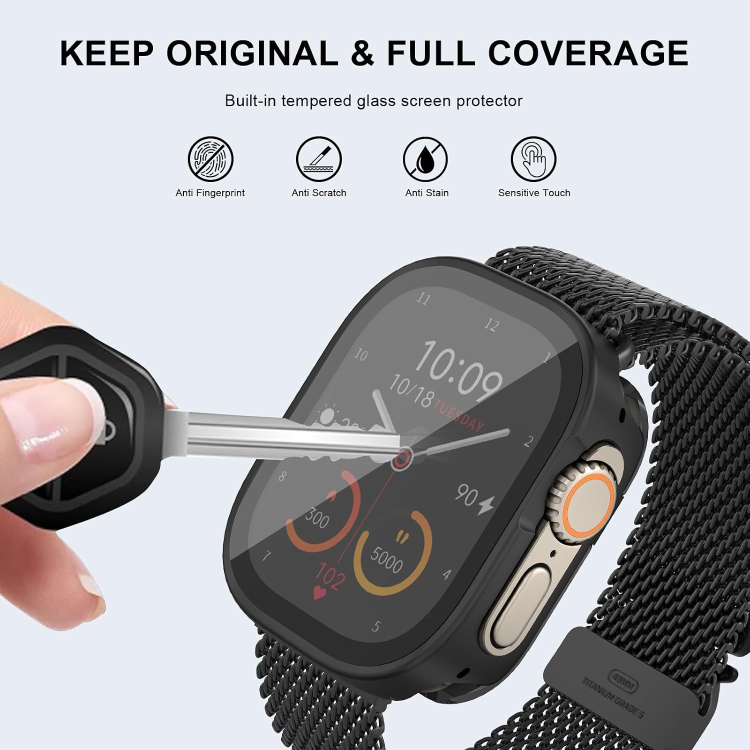 Ultra-Thin Luxury Metal Watch Case, Screen Protector for Apple Watch Ultra 2/3, Built-in Tempered Glass, 3 in 1 Full Protection AL Alloy Bumper Rugged Case