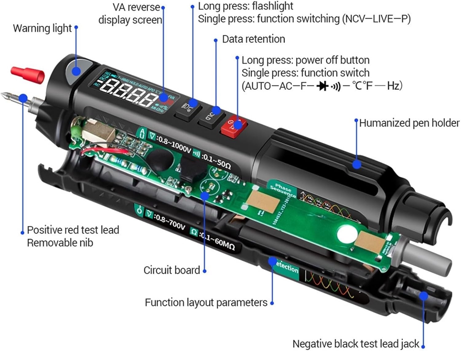 A3008 Digital 6000 Counts Intelligent Professional Multimeter Sensor Pen Tester Current Meter Non-Contact Voltmeter(A3008)