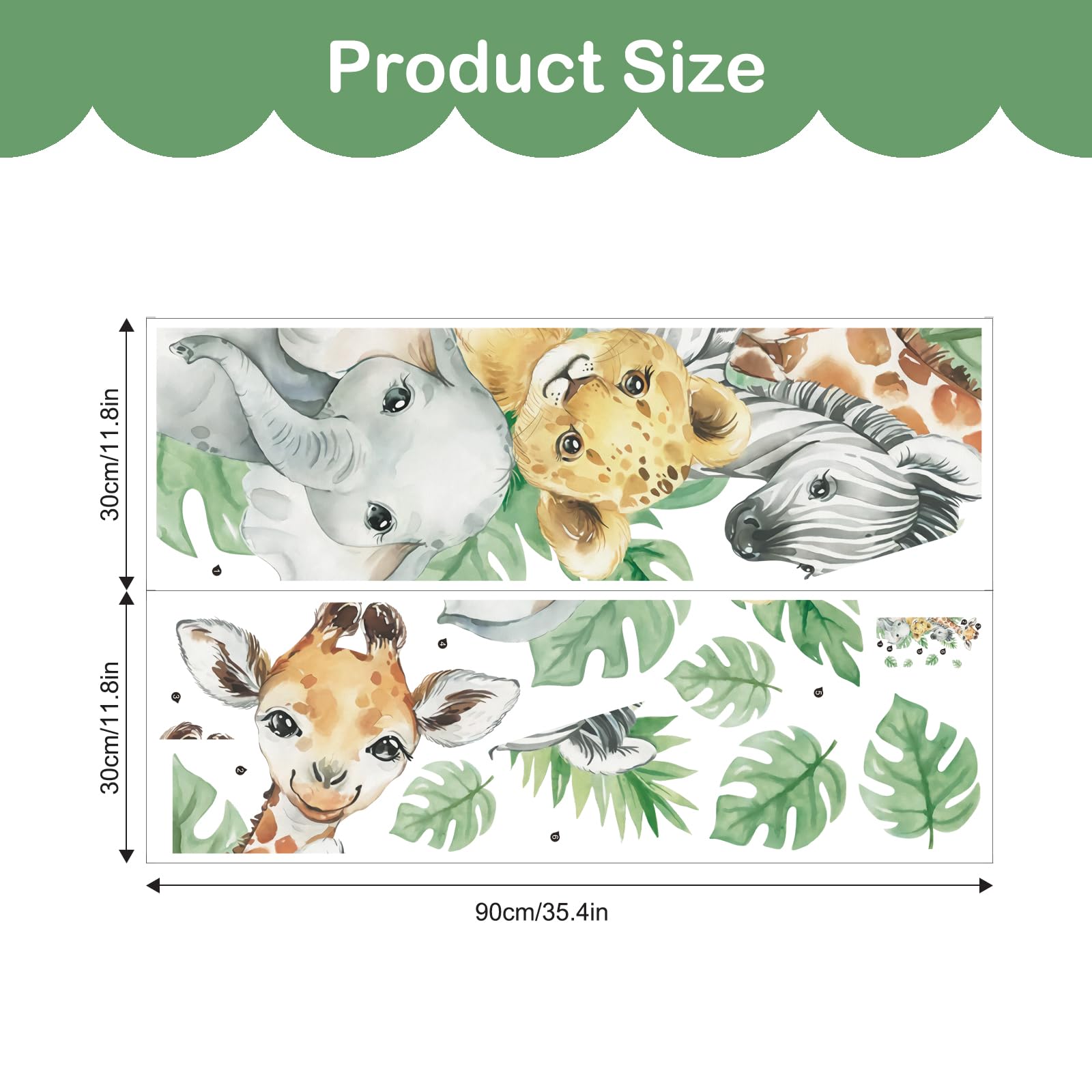 Naklejki ścienne z zwierzętami dżungli Giraffa Zebra Zielone Liście dla dzieci