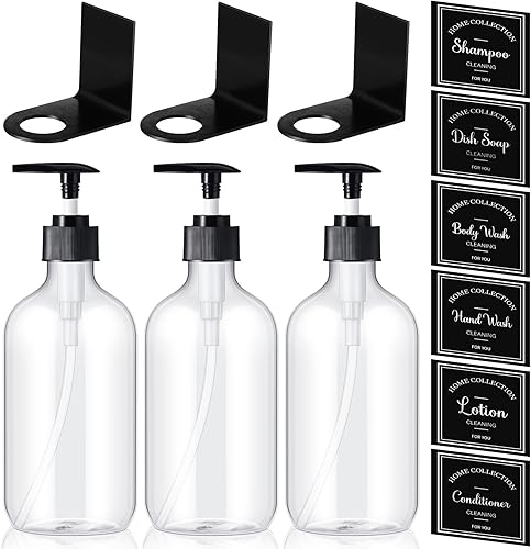 Miniatura 8 de 3 juegos de dispensadores de champú para pared de ducha, dispensador vacío de champú y acondicionador dispensador de ducha recargable, 3 cámaras,