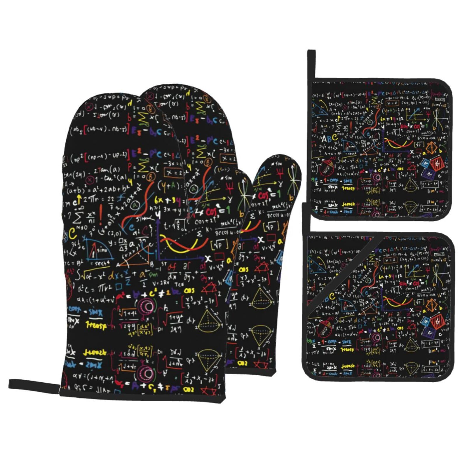 Math Formula Print Stylish 4-Piece Microwaving Oven Waterproof Kitchen Gloves Baking Holiday Cooking