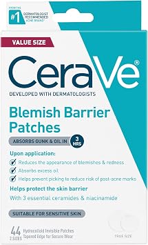 CeraVe Hydrocolloid Spot Patches, Oil Absorbing Spot Control with Ceramide and Niacinamide - Allergy Tested, Perfect for Sensitive Skin, Ultra Thin & Blends into All Skin Tones - 44 Count