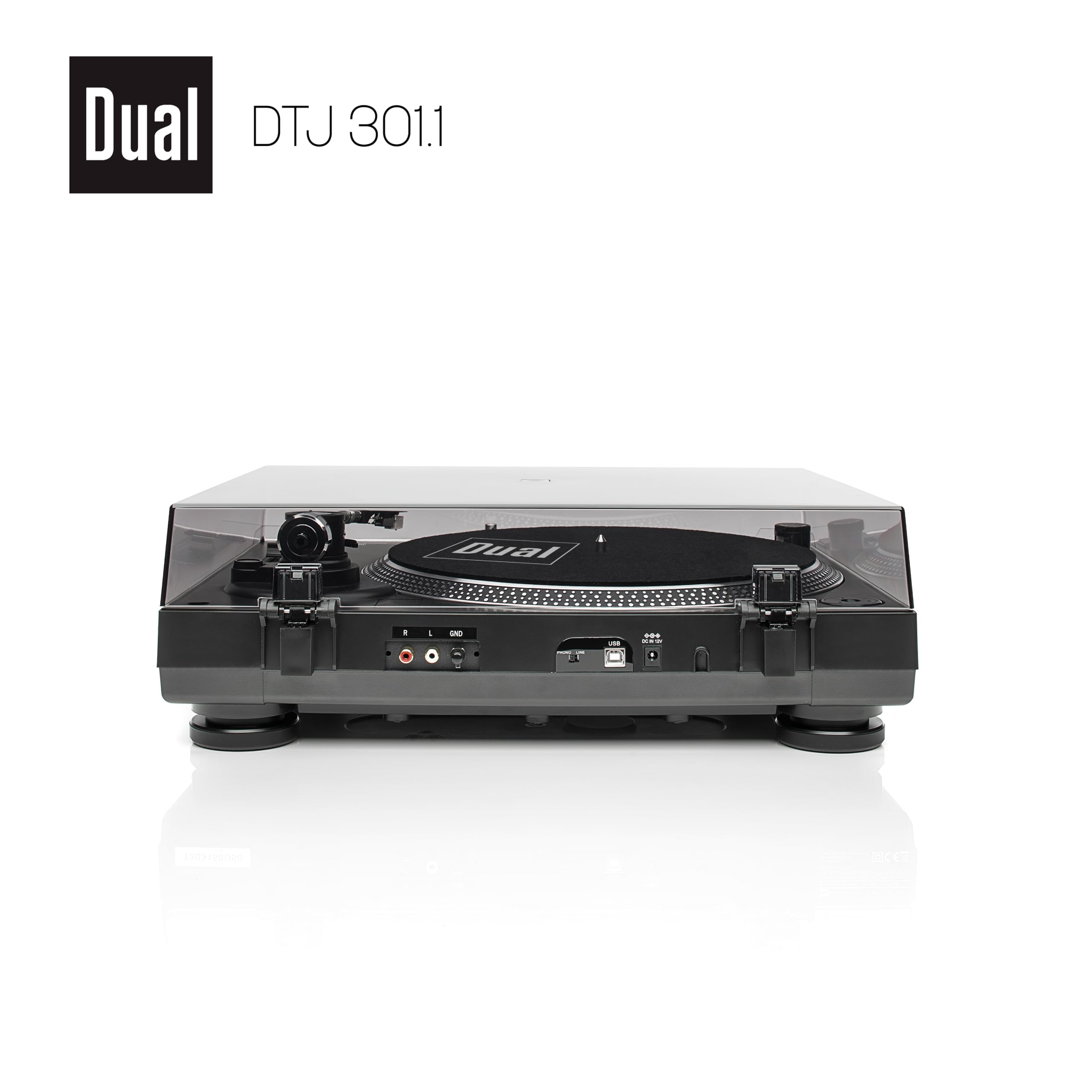 Dual DTJ Tourne-Disque DJ USB, système de tête magnétique, Aiguille Pitch (33/45 Tours/Min, éclairage, USB) Entraînement Direct avec Fonction DJ (Noir) Noir