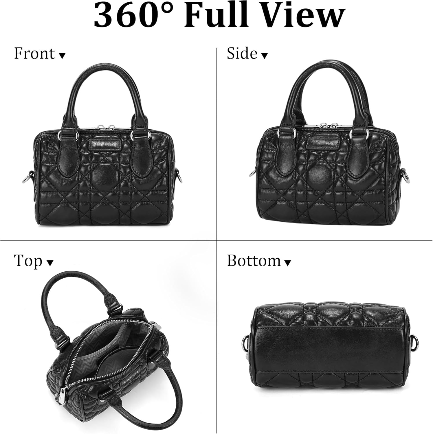Quilted Mini Satchel Bag for Women, Vegan Leather Convertible Handbag with Adjustable Strap