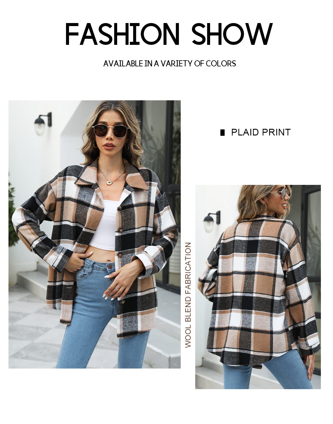 Beaully Women's Flannel Plaid Shacket Long Sleeve Button Down Shirts Jacket Coats with Side Pockets