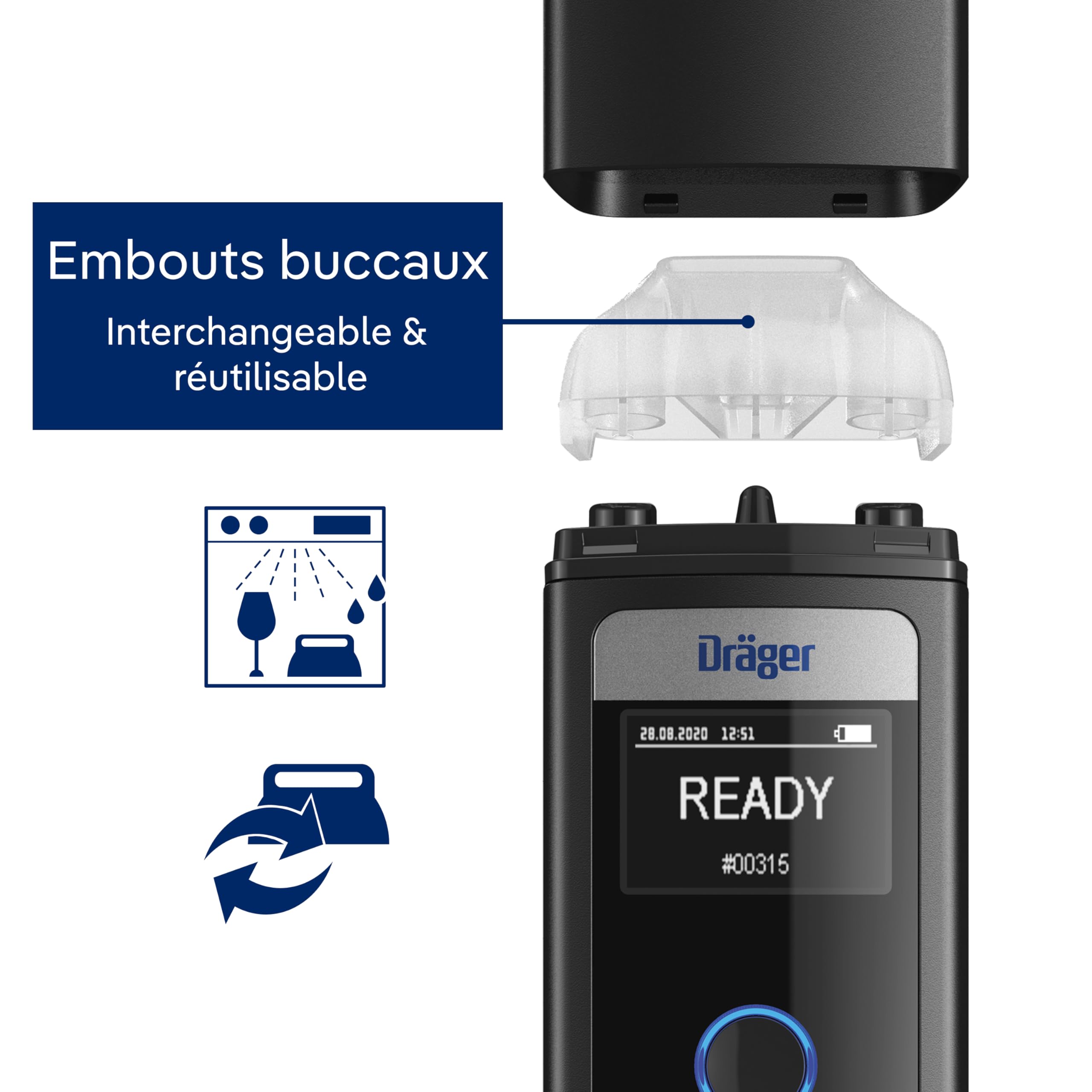 Dräger Alcotest 4000 - Éthylotest électronique homologué avec batterie longue durée, 3 embouts buccaux remplaçables