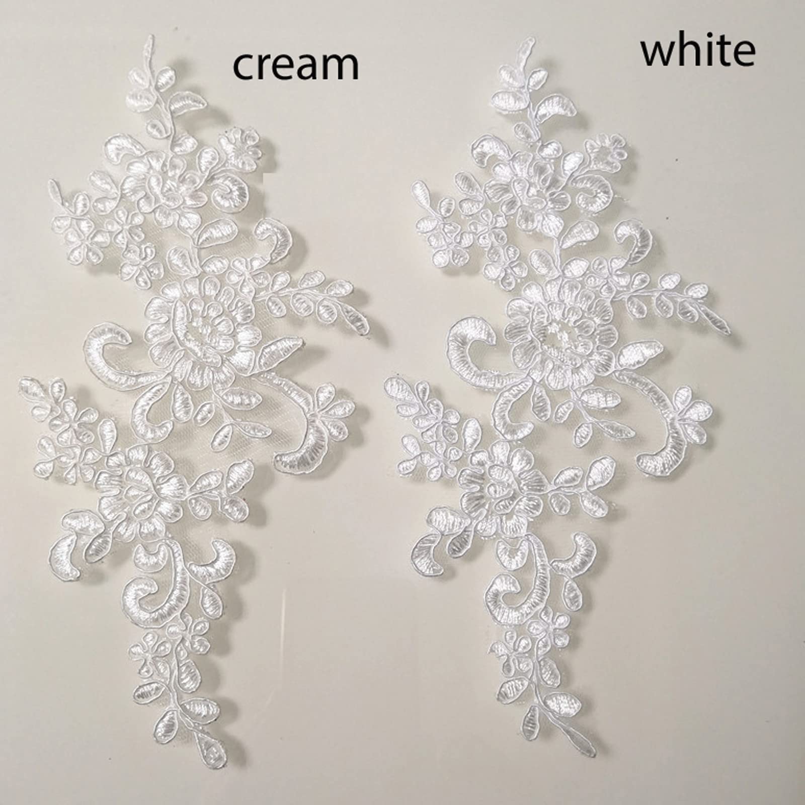 4 X Corded Embroidery Floral Lace Applique Wedding Motif Sew On Size: 25 cm x 12 cm :#39A (Cream) - Image 2