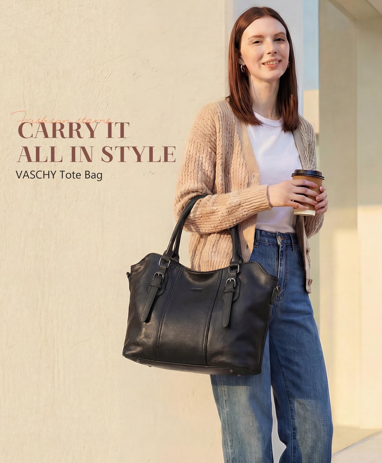 VASCHY Torby hobo dla kobiet, wegańska skórzana torba z górnym uchwytem, torebka na ramię, torebka z paskiem do gitary crossbody,