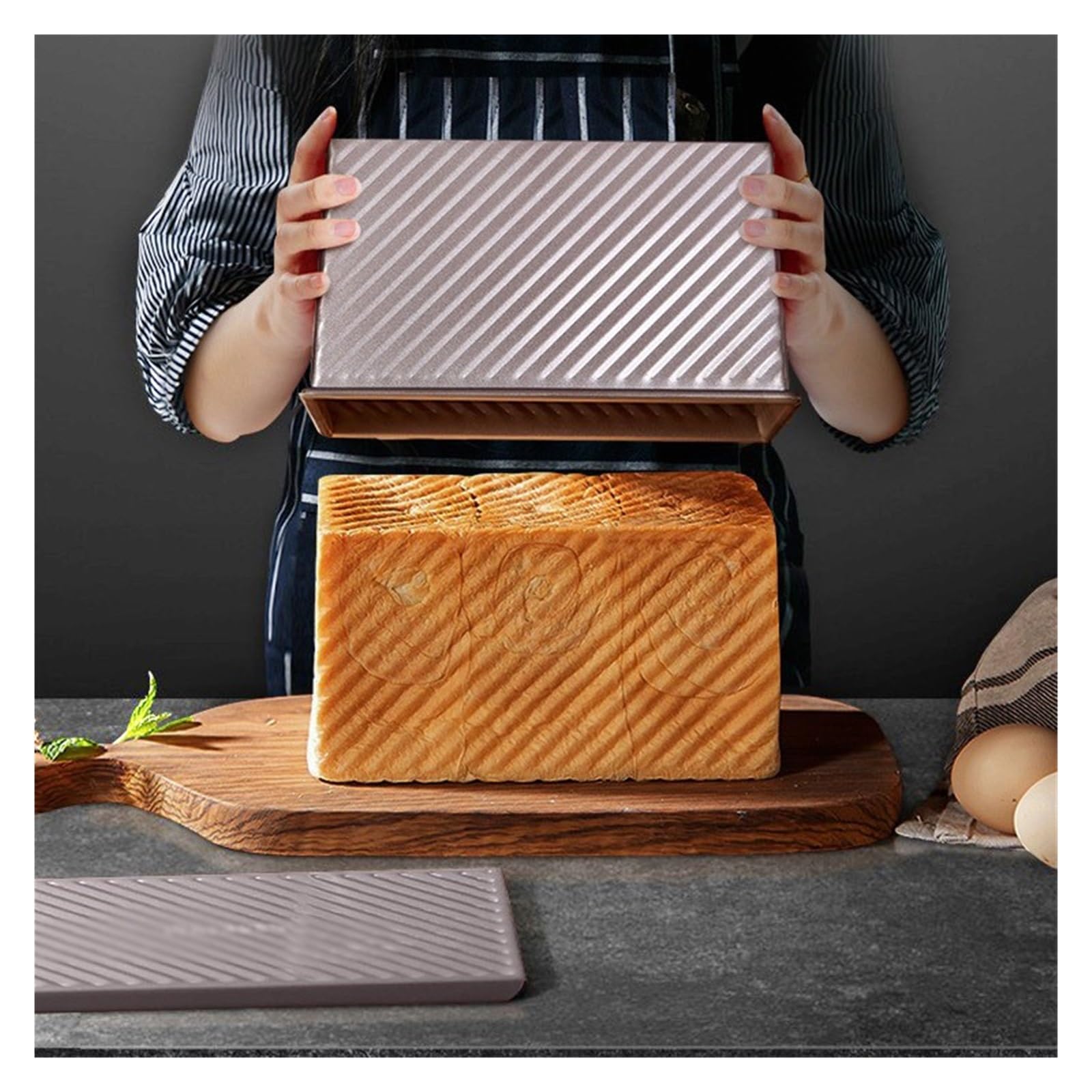 Pull Man Molde for Pan con Tapa, Rectangular, Caja for Tostadas de Pan de Acero al Carbono con Tapa, Antiadherente, Corrugado, for Hornear Pan, Capacidad de Masa de 1 Libra(B)