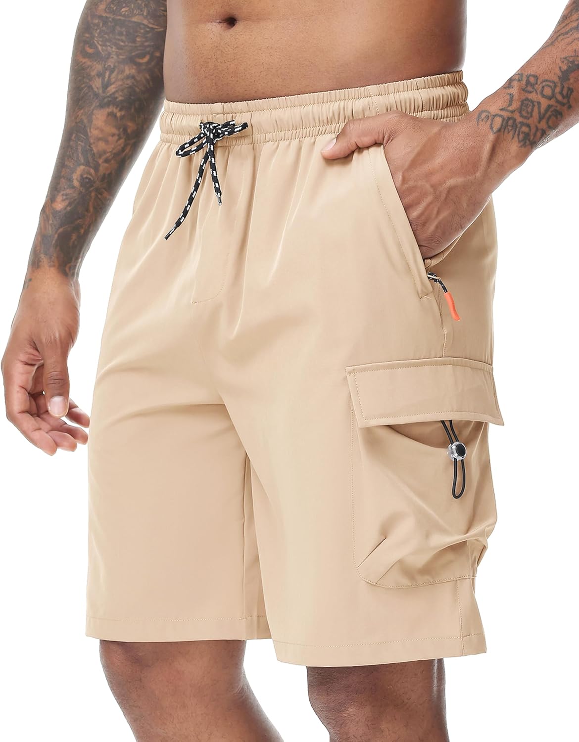 Men's Cargo Hiking Shorts Elastic Waistband Stretch Short Shorts for Men no Lined with 5 Pockets