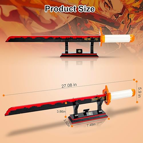 Miniatura 3 de Juego de construcción de espadas para Flame Hashira, bloque de espada de juguete de anime para cosplay, destructor de demonios, kit de modelo de