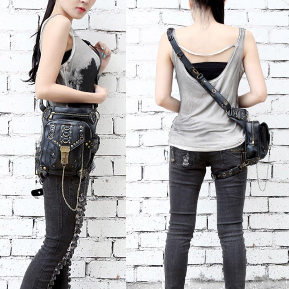 Retro Punk Waist Bag Military Tactical Drop Leg Bag Outdoor Bike Motorcycle Cycling Hiking Fanny Pack Hip/Thigh Bag Utility Pouch Shoulder Crossbody Bag Black