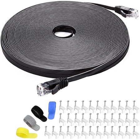 Cat 6 Ethernet Cable Black 150 ft (at a Cat5e Price but Higher Bandwidth) Flat 10Gbps Internet Network Cable - Cat6 Ethernet Patch Cable Short - Computer LAN Cable with Snagless RJ45 Connectors