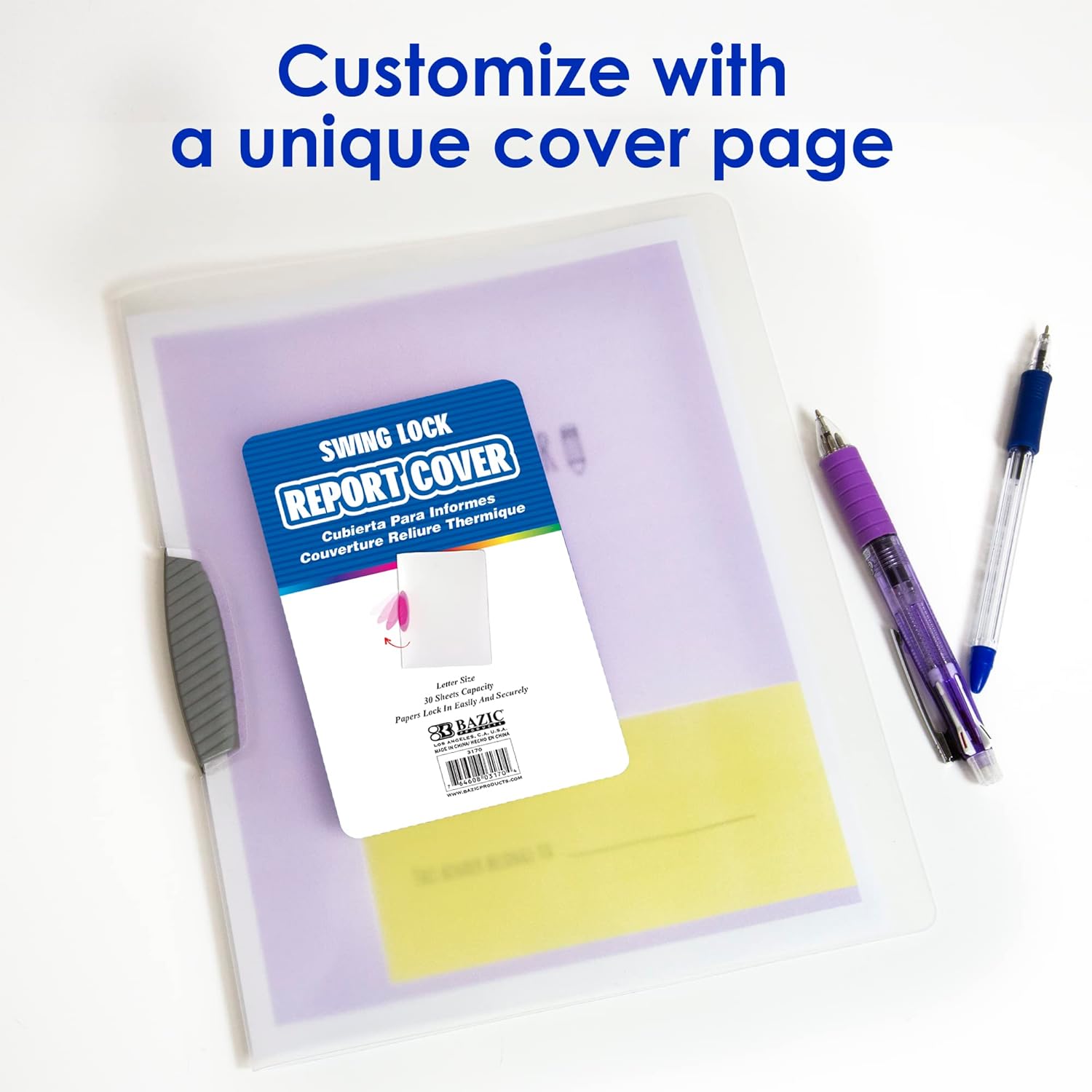 BAZIC Products File Folder Report Cover w/Swing Lock, Plastic Translucent Letter Size A4 Document Folders, Portable Files Document Organizer, 48-Pack