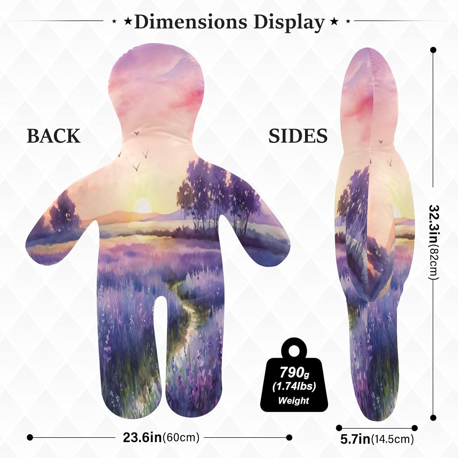 Lavender Painting Human-Shaped Pillow Soft Body Pillows Washable Velvet Pillows for Anxiety Relief Sleeping Cuddling & Support