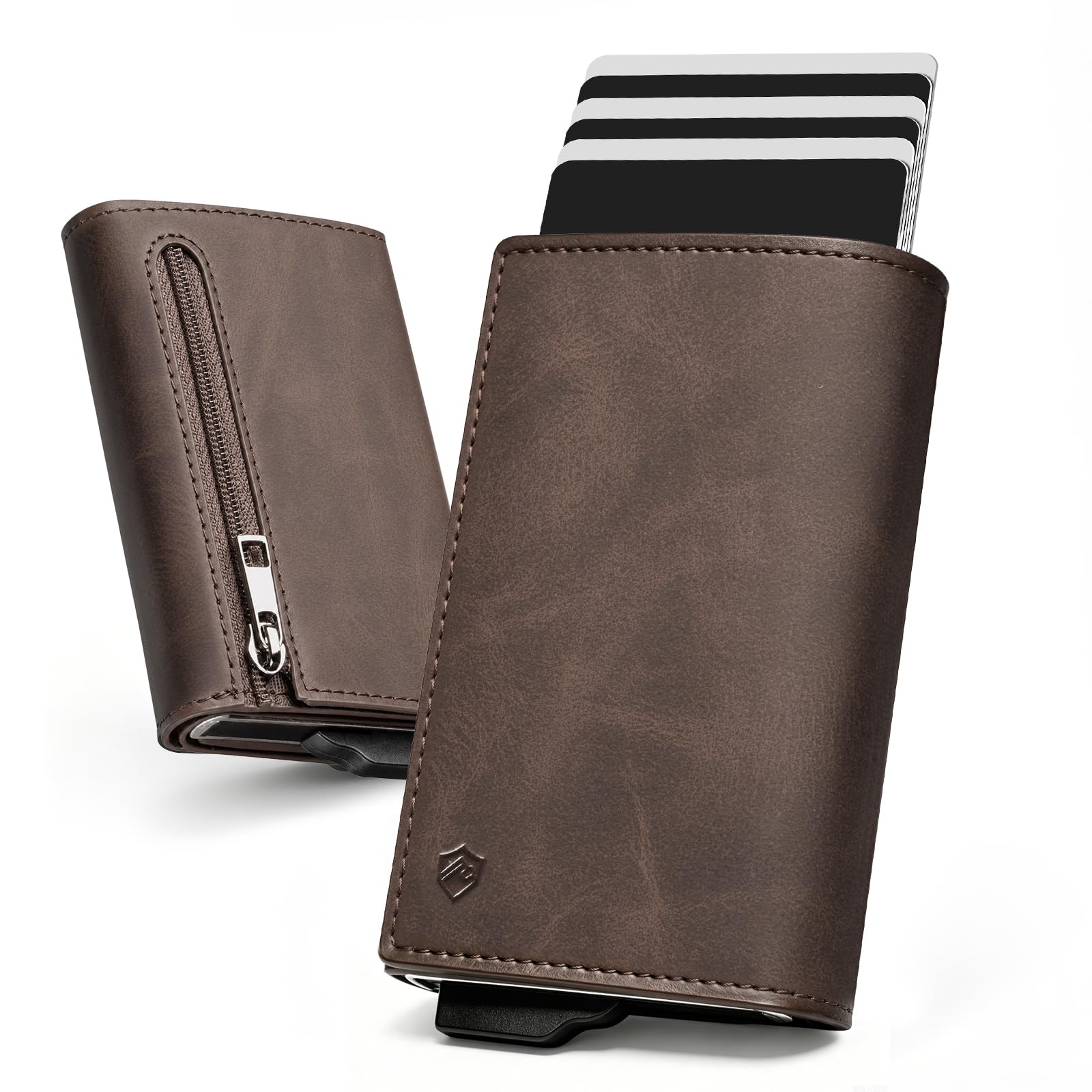 YESIIW Portmonee Herren Schlankes - Minimalistisch Kartenetui Herren mit Pop-Up Kartenetui für 10 Karten & Papiergeld - Slim Wallet mit Münzfach und RFID Schutz - Ideal für Alltag, Reisen & Business