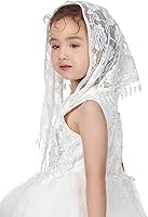 Vista 4 de PAMOR Velos triangulares de primera comunión para niñas velo capilla de encaje velo mantilla velos latina misa de iglesia para bautismo católico