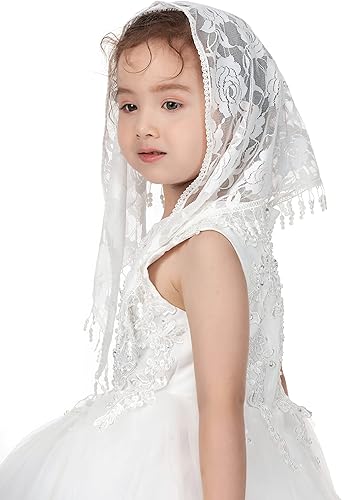 Miniatura 4 de PAMOR Velos triangulares de primera comunión para niñas velo capilla de encaje velo mantilla velos latina misa de iglesia para bautismo católico