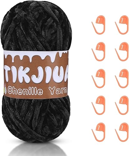 Tikjiua Hilo de felpilla grueso color naranja, de 7 onzas, hilo de felpilla de ganchillo con marcadores de costura, hilo de felpilla grueso para