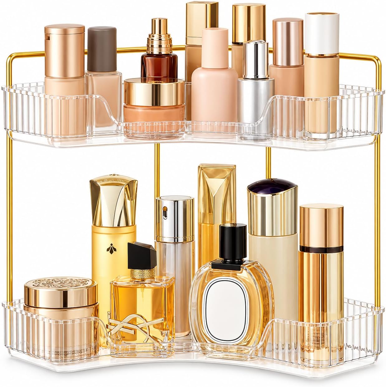 2 Tier Bathroom Countertop Organizer, Clear Acrylic Makeup & Perfume Organizer Shelf, Vanity Tray for Skincare, Cosmetics, Lotions and Toiletries, Dresser Storage Rack