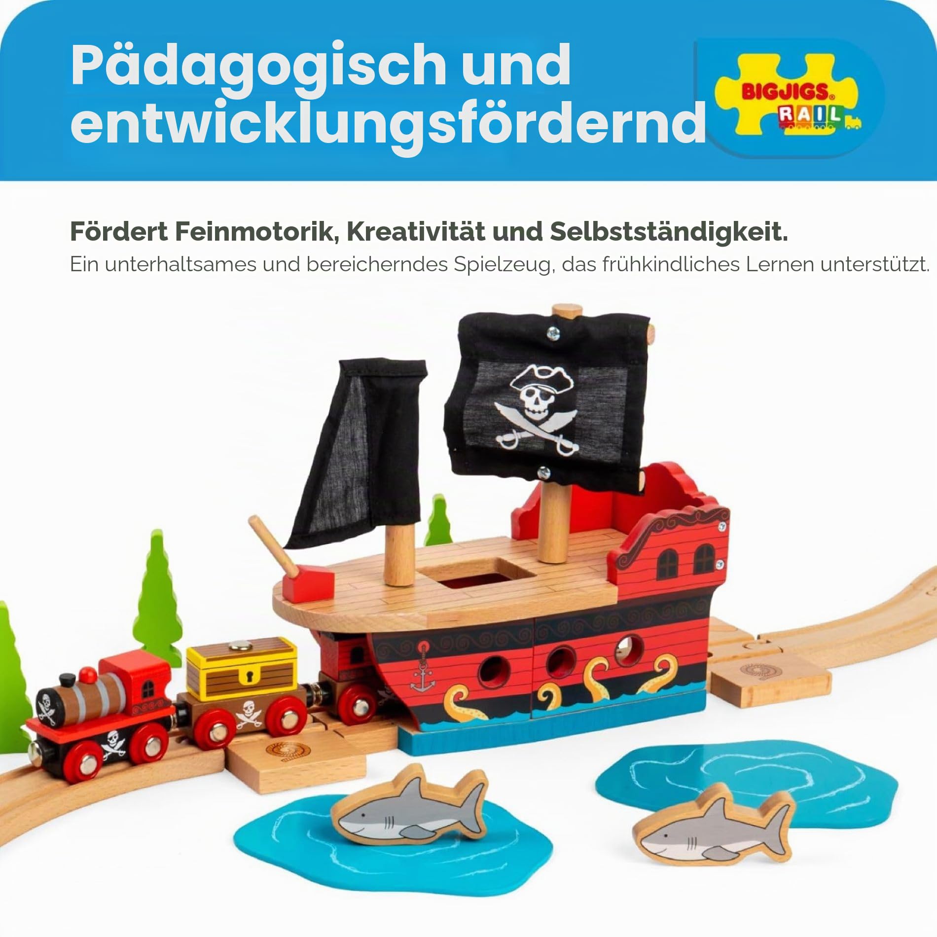 Bigjigs Rail Freibeuter-Galeone, Holz-Zugzubehör