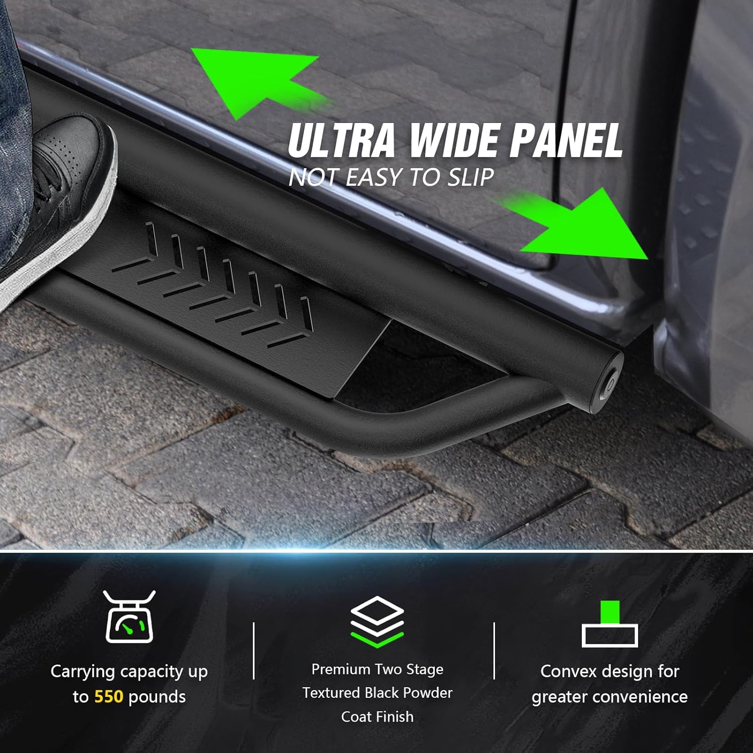 Running Boards Compatible with 2018-2026 Jeep Wrangler JL JLU Unlimited 4 Doors, Two Stairs Design Side Steps Heavy-Duty Steel Nerf Bars Bolt-on Step Plates Rock Sliders Rail, Black
